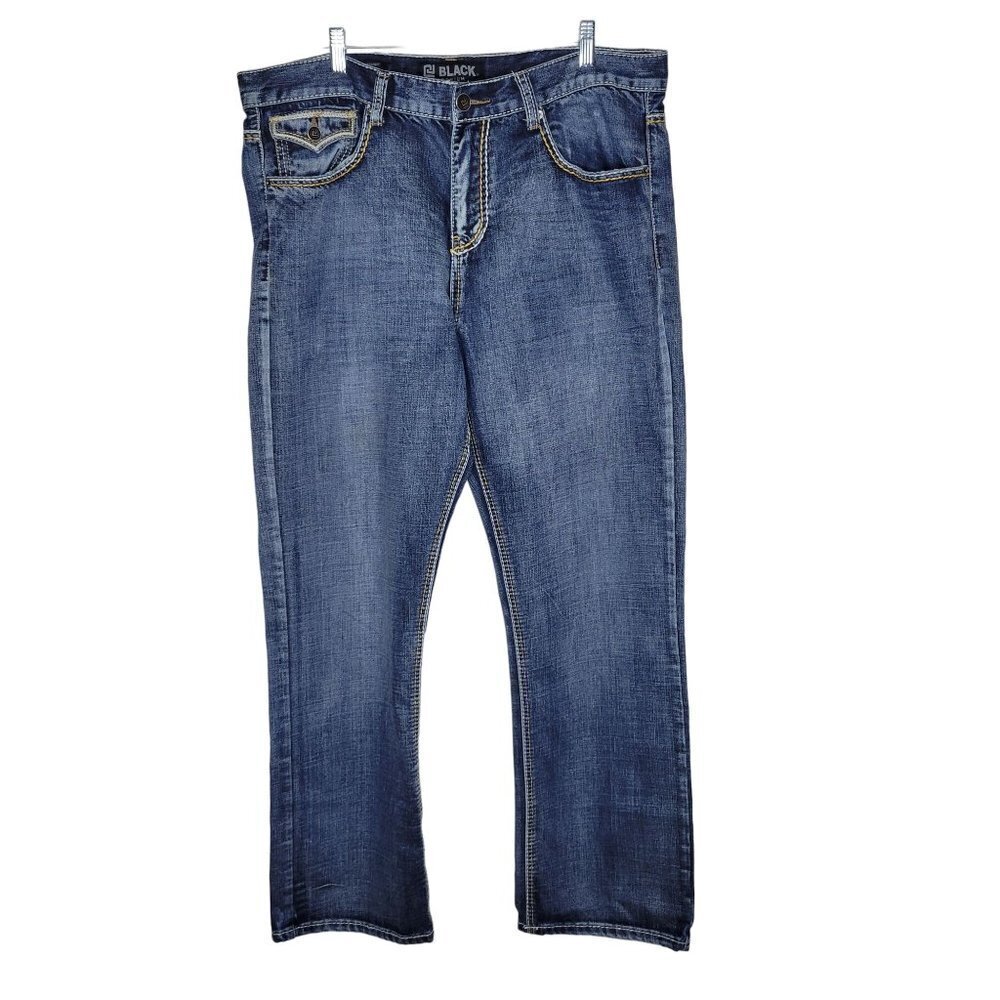 CJ Black Men's 38x32 Relaxed Straight Flap Pocket High Rise Blue Denim Jeans